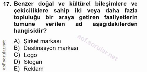 17. soru: Benzer doğal ve kültürel bileşimlere ve çekiciliklere sahip iki veya daha fazla topluluğu bir araya getiren faaliyetl…