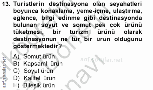 13. soru: Turistlerin destinasyona olan seyahatleri boyunca konaklama, yeme-içme, ulaştırma, eğlence, bilgi edinme gibi destina…