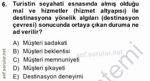 6. soru: Turistin seyahati esnasında almış olduğu mal ve hizmetler (hizmet altyapısı) ile destinasyona yönelik algıları (desti…