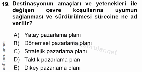 19. soru: Destinasyonun amaçları ve yetenekleri ile değişen çevre koşullarına uyumun sağlanması ve sürdürülmesi sürecine ne ad…