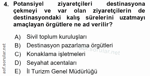 4. soru: Potansiyel ziyaretçileri destinasyona çekmeyi ve var olan ziyaretçilerin de destinasyondaki kalış sürelerini uzatmayı…