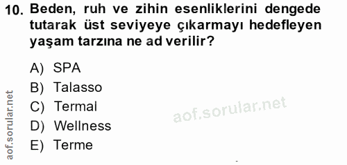 10. soru: Beden, ruh ve zihin esenliklerini dengede tutarak üst seviyeye çıkarmayı hedefleyen yaşam tarzına ne ad verilir? A) S…