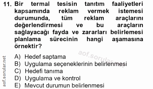 11. soru: Bir termal tesisin tanıtım faaliyetleri kapsamında reklam vermek istemesi durumunda, tüm reklam araçlarını değerlendi…