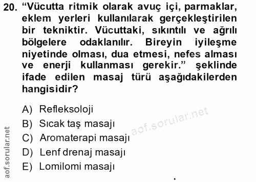 20. soru: "Vücutta ritmik olarak avuç içi, parmaklar, eklem yerleri kullanılarak gerçekleştirilen bir tekniktir. Vücuttaki, sık…