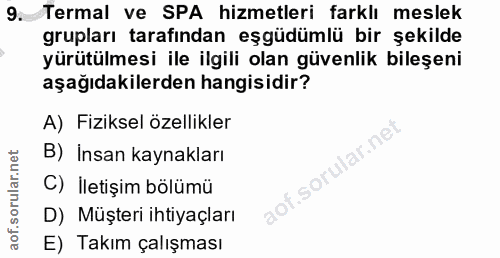 9. soru: Termal ve SPA hizmetleri farklı meslek grupları tarafindan eşgüdümlü bir şekilde yürütülmesi ile ilgili olan güvenlik…