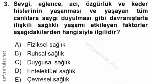 3. soru: Sevgi, eğlence, acı, özgürlük ve keder hislerinin yaşanması ve yaşayan tüm canlılara saygı duyulması gibi davranışlar…