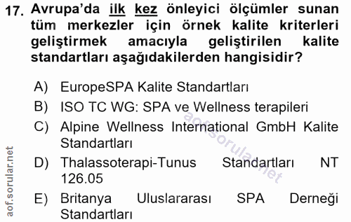 17. soru: Avrupa'da ilk kez önleyici ölçümler sunan tüm merkezler için örnek kalite kriterleri geliştirmek amacıyla geliştirile…