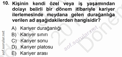 10. soru: Kişinin kendi özel veya iş yaşamindan dolayı belirli bir dönem itibariyle kariyer ilerlemesinde meydana gelen durağan…