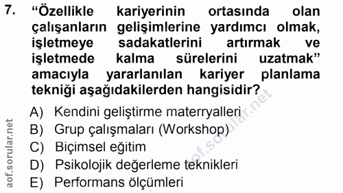 7. soru: "Özellikle kariyerinin ortasında olan çalışanların gelişimlerine yardımcı olmak, işletmeye sadakatlerini artırmak ve…
