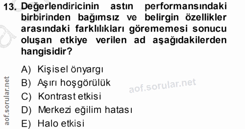 13. soru: Değerlendiricinin astın performansındaki birbirinden bağımsız ve belirgin özellikler arasındaki farklılıkları göremem…