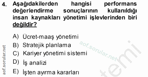 4. soru: Aşağıdakilerden hangisi performans değerlendirme sonuçlarının Kullanıldığı insan kaynakları yönetimi işlevlerinden bi…
