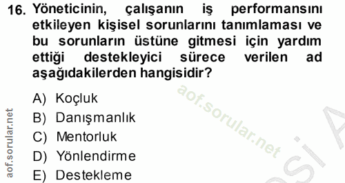 16. soru: Yöneticinin, çalışanın iş performansını etkileyen kişisel sorunlarını tanımlaması ve bu sorunların üstüne gitmesi içi…