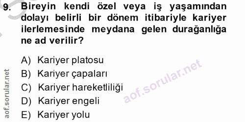 9. soru: Bireyin kendi özel veya iş yaşamından dolayı belirli bir dönem itibariyle kariyer ilerlemesinde meydana gelen durağan…