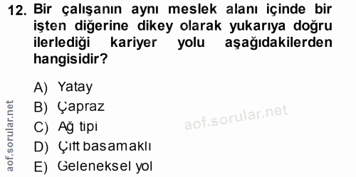 12. soru: Bir çalışanın aynı meslek alanı içinde bir işten diğerine dikey olarak yukarıya doğru ilerlediği kariyer yolu aşağıda…