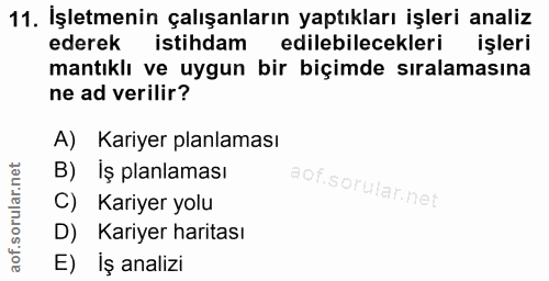 11. soru: İşletmenin çalışanların yaptıkları işleri analiz ederek istihdam edilebilecekleri işleri mantıklı ve uygun bir biçimd…