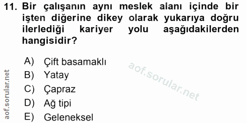 11. soru: Bir çalışanın aynı meslek alanı içinde bir işten diğerine dikey olarak yukarıya doğru ilerlediği kariyer yolu aşağıda…