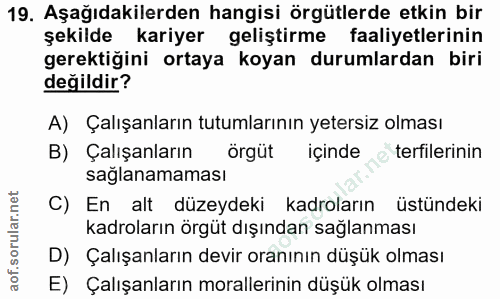 19. soru: Aşağıdakilerden hangisi örgütlerde etkin bir şekilde kariyer geliştirme faaliyetlerinin gerektiğini ortaya koyan duru…