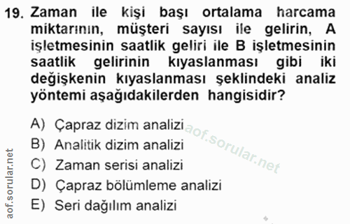 19. soru: Zaman ile kişi başı ortalama harcama miktarının, müşteri sayısı ile gelirin, A işletmesinin saatlik geliri ile B işle…