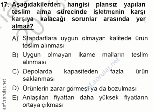 17. soru: Aşağıdakilerden hangisi plansız yapılan teslim alma sürecinde işletmenin karşı karşıya kalacağı sorunlar arasında yer…