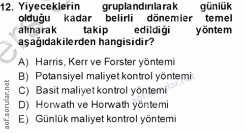 12. soru: Yiyeceklerin gruplandirilarak güniük olduğu kadar belirli dönemier temel alinarak takip edildigi yöntem aşağıdakilerd…