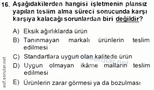 16. soru: Aşağıdakilerden hangisi işletmenin plansız yapılan teslim alma süreci sonucunda karşı karşıya kalacağı sorunlardan bi…
