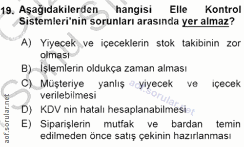 19. soru: Aşağıdakilerden hangisi Elle Kontrol Sistemleri'nin sorunları arasında yer almaz? A) Yiyecek ve içeceklerin stok taki…