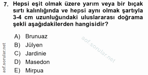 7. soru: Hepsi eşit olmak üzere yarım veya bir bıçak sırtı kalınlığında ve hepsi aynı olmak şartıyla 3-4 cm uzunluğundaki ulus…