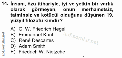 14. soru: Insanı, özü itibariyle, iyi ve yetkin bir varlık olarak gormeyen, onun merhametsiz, tatminsiz ve kötücül olduğunu düş…