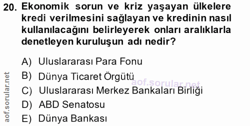 20. soru: Ekonomik sorun ve kriz yaşayan ülkelere kredi verilmesini sağlayan ve kredinin nasıl kullanılacağını belirleyerek onl…