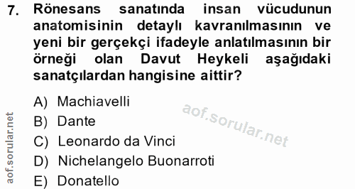 7. soru: Rönesans sanatında insan vücudunun anatomisinin detaylı kavranılmasının ve yeni bir gerçekçi ifadeyle anlatılmasının…