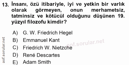 13. soru: Insanı, özü itibariyle, iyi ve yetkin bir varlık olarak görmeyen, onun merhametsiz, tatminsiz ve kötücül olduğunu düş…