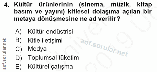 4. soru: Kültür ürünlerinin (sinema, müzik, kitap basım ve yayını) kitlesel dolaşıma açılan bir metaya dönüşmesine ne ad veril…