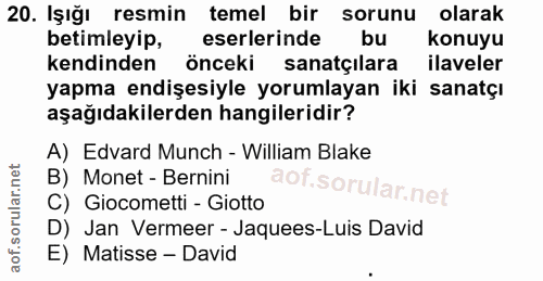 20. soru: Işığı resmin temel bir sorunu olarak betimleyip, eserlerinde bu konuyu kendinden önceki sanatçılara ilaveler yapma en…