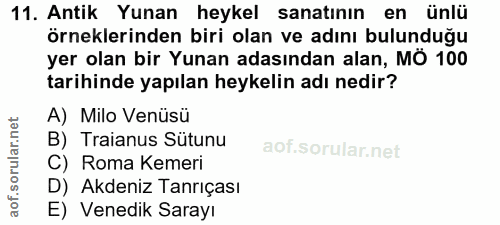 11. soru: Antik Yunan heykel sanatının en ünlü örneklerinden biri olan ve adını bulunduğu yer olan bir Yunan adasından alan, MÖ…
