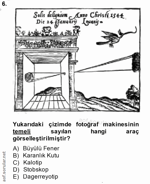 6. soru: Solis delignium Arne Chirist ss+4. Louariy- Die 24 §fanuar Yukarıdaki çizimde fotoğraf makinesinin temeli sayılan han…