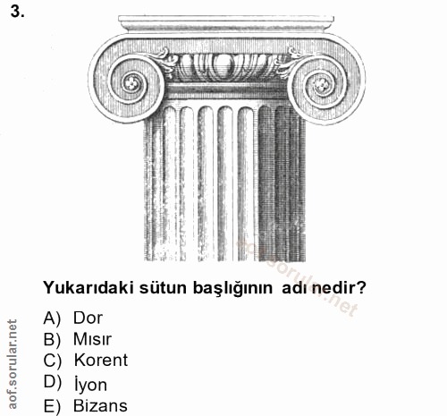 3. soru: Yukarıdaki sütun başlığının adı nedir? A) Dor B) MIsir C) Korent lyon E) Bizans