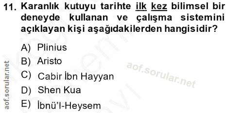 11. soru: Karanlık kutuyu tarihte ilk kez bilimsel bir deneyde kullanan ve çalışma sistemini açıklayan kişi aşağıdakilerden han…