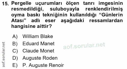 15. soru: Pergelle uçurumları ölçen tanrı imgesinin resmedildiği, suluboyayla renklendirilmiş oyma baskı tekniğinin kullanıldığ…