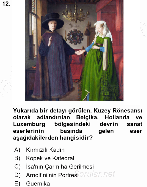 12. soru: Yukarıda bir detayı görülen, Kuzey Rönesansı olarak adlandırılan Belçika, Hollanda ve Luxemburg bölgesindeki devrin s…