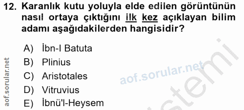 12. soru: Karanlık kutu yoluyla elde edilen görüntünün nasıl ortaya çıktığını ilk kez açıklayan bilim adamı aşağıdakilerden han…