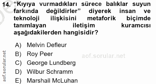 14. soru: "Kıyıya vurmadıkları sürece balıklar suyun farkında değildirler" diyerek insan ve teknoloji ilişkisini metaforik biçi…