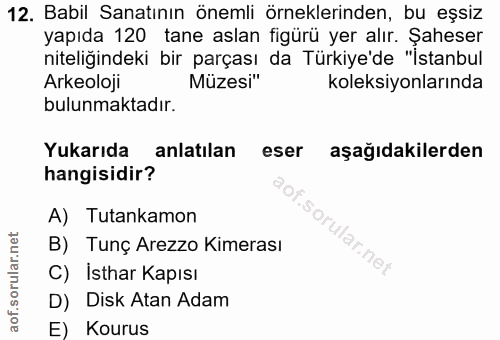 12. soru: Babil Sanatının önemli örneklerinden, bu eşsiz yapıda 120 tane aslan figürü yer alır. Şaheser niteliğindeki bir parça…