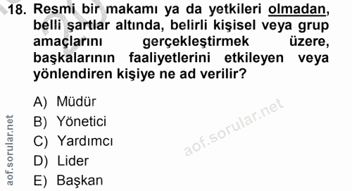 18. soru: Resmi bir makamı ya da yetkileri olmadan, belli şartlar altında, belirli kişisel veya grup amaçlarını gerçekleştirmek…