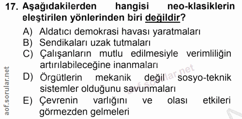 17. soru: Aşağıdakilerden hangisi neo-klasiklerin eleştirilen yönlerinden biri değildir? A) Aldatıcı demokrasi havası yaratmala…