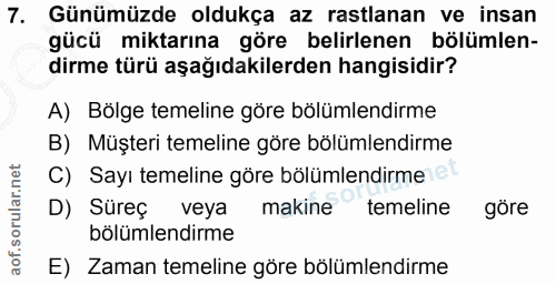 7. soru: Günümüzde oldukça az rastlanan ve insan gücü miktarına göre belirlenen bölümlen- dirme türü aşağıdakilerden hangisidi…