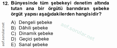 12. soru: Bünyesinde tüm şebekeyi denetim altında tutan ana bir örgütü barındıran şebeke örgüt yapısı aşağıdakilerden hangisidi…