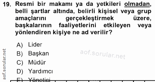 19. soru: Resmi bir makamı ya da yetkileri olmadan, belli şartlar altında, belirli kişisel veya grup amaçlarını gerçekleştirmek…