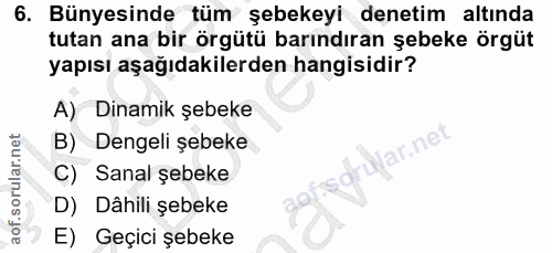 6. soru: Bünyesinde tüm şebekeyi denetim altında tutan ana bir örgütü barındıran şebeke örgüt yapısı aşağıdakilerden hangisidi…