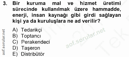 3. soru: Bir kuruma m mal ve hizmet üretimi sürecinde kullanılmak üzere hammadde, enerji, insan kaynağı gibi girdi sağlayan ki…