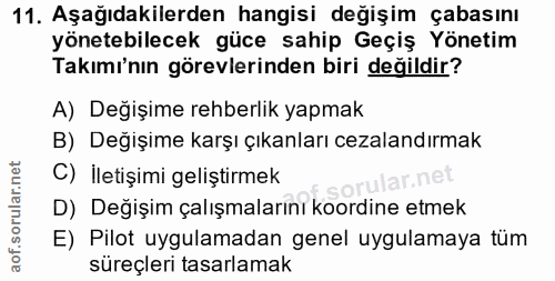 11. soru: Aşağıdakilerden hangisi değişim çabasını yönetebilecek güce sahip Geçiş Yönetim Takımı'nın görevlerinden biri değildi…